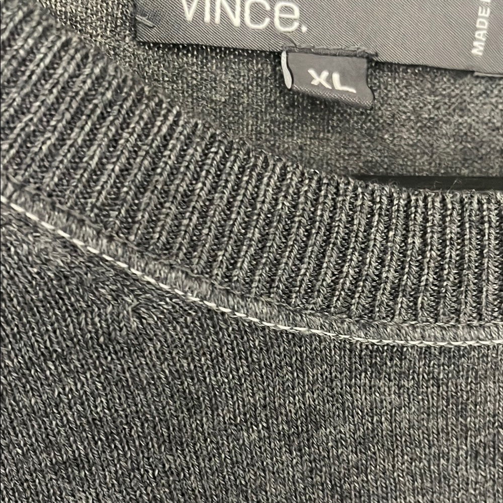 Vince Gray Crewneck Sweater with Ribbed Knit Collar